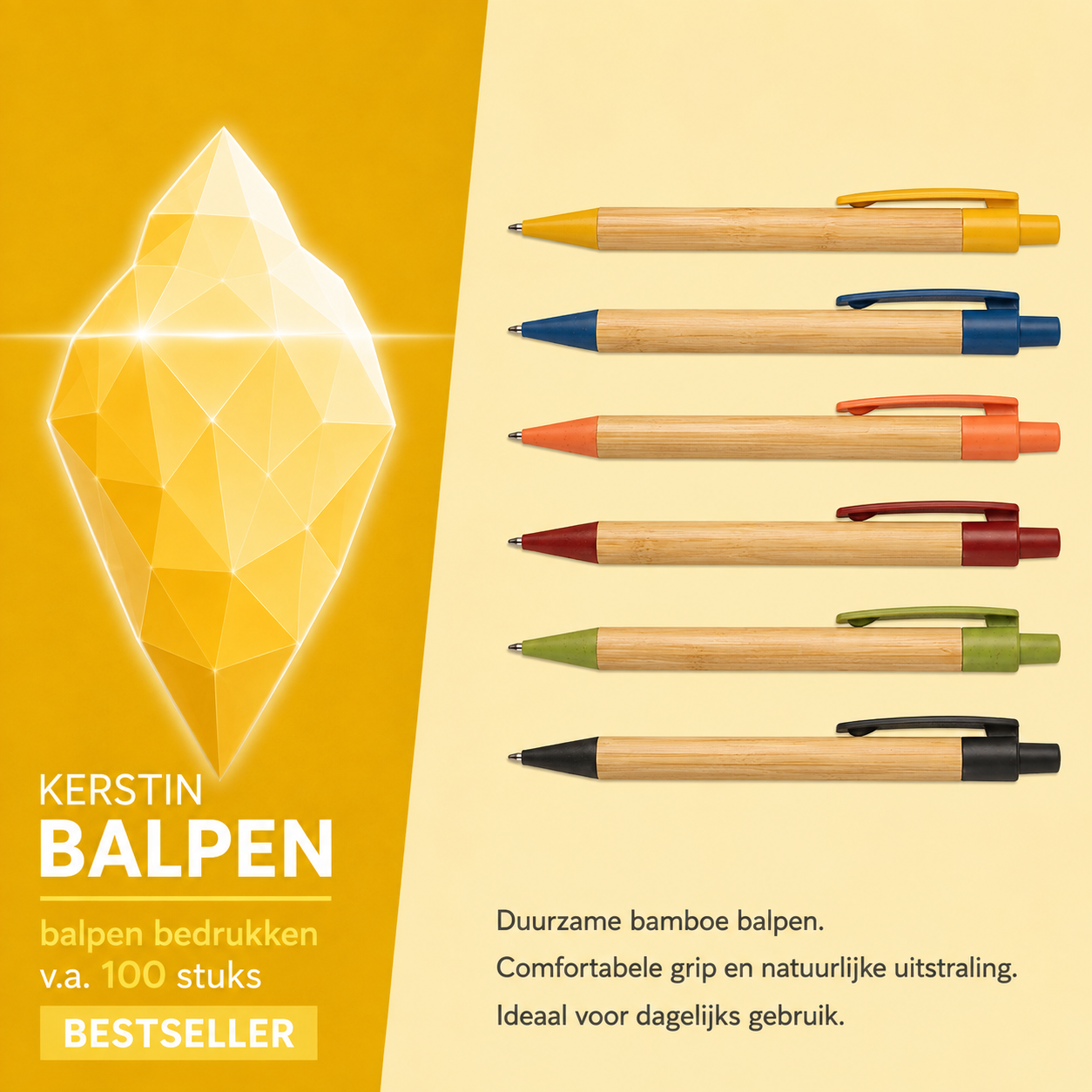 Kerstin balpen bamboe graveren bedrukken